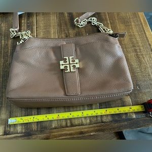 Tory Burch brown leather clutch purse